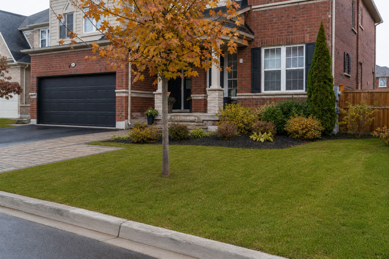 Illustrative view of the same Milton front yard after seasonal leaf cleanup